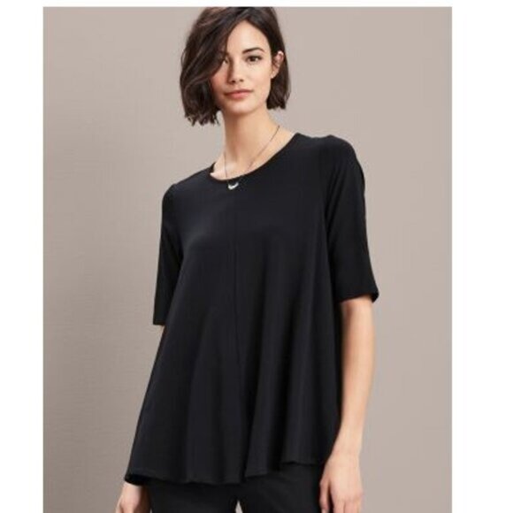 Eileen Fisher Lightweight Viscose-Jersey Elbow-Sleeve Tunic - XS - Picture 1 of 6